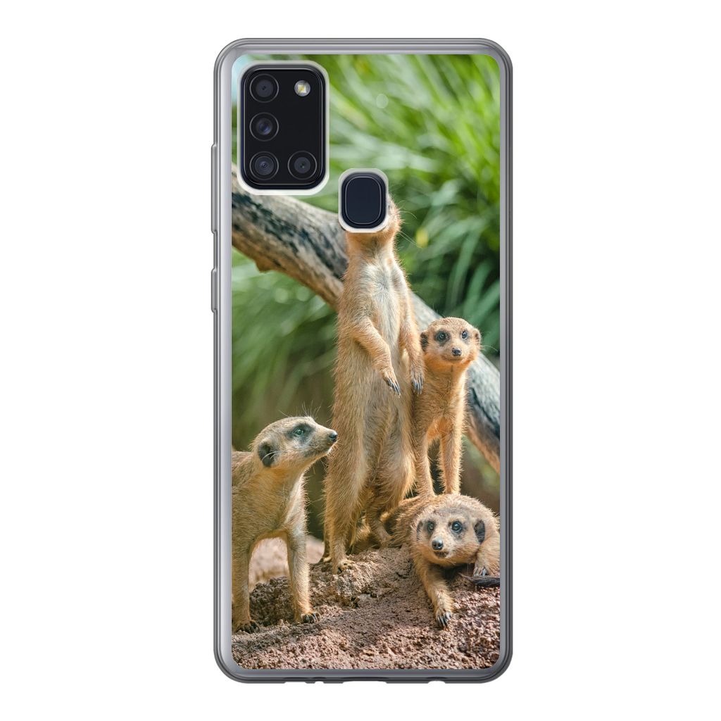 MuchoWow Handyhülle Schutzhülle Hülle für Samsung Galaxy A21s Erdmännchen - Familie - Tiere Silikon Softcase Handy Hülle - Hartschale