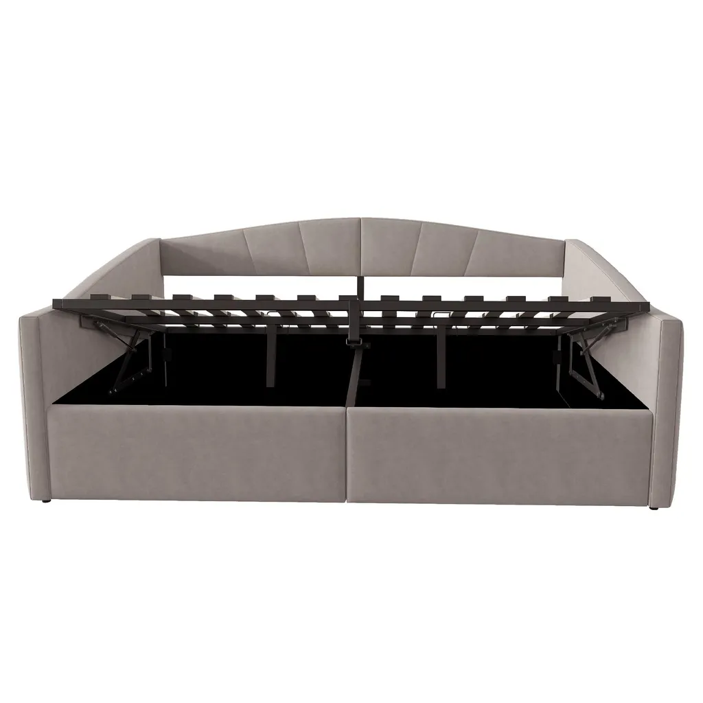 Canapé-lit double 140x200 polyvalent gris avec sommier et rangements