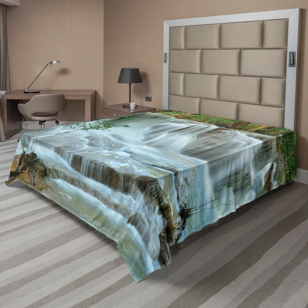 Drap de Lit Douceur Confort Imprimé Forêt Bambou et Cascade 266x260 cm