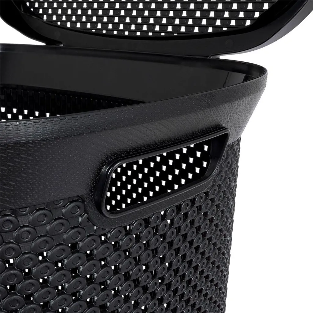 Panier à Linge 60 Litres avec Couvercle Rabattable Noir - Format Compact - 8