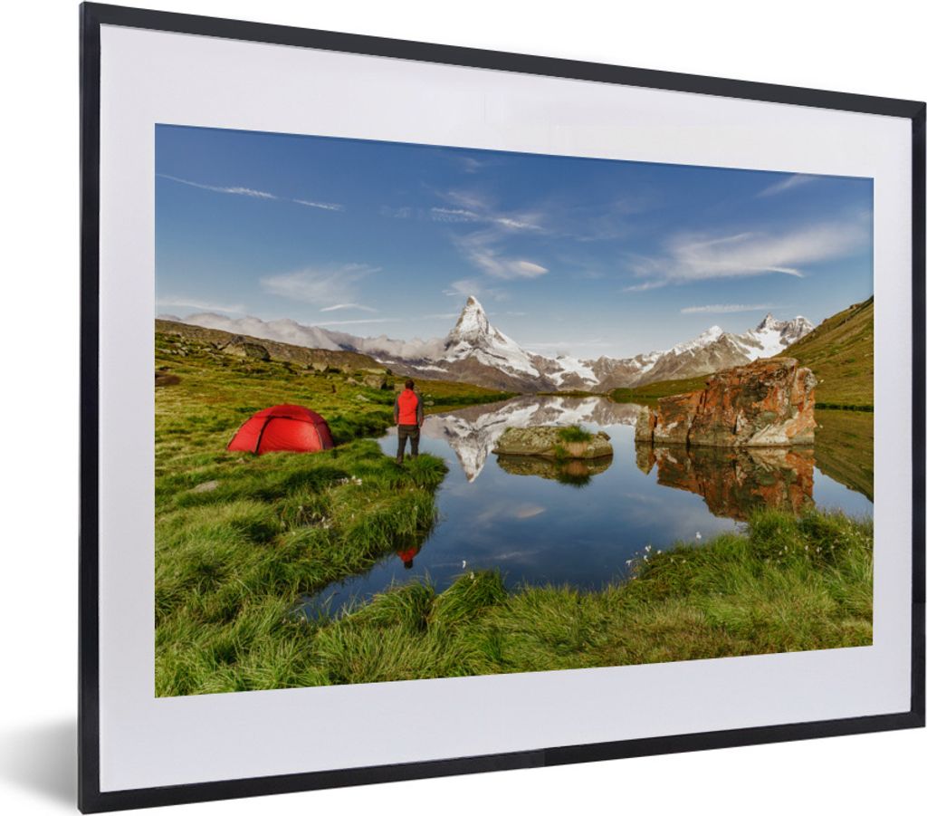 MuchoWow Gerahmtes Poster Camping in einer Schweizer Landschaft 40x30 cm - Poster mit Schwarzem Bilderrahmen Wandposter Rahmen Foto Bilder - Bild...