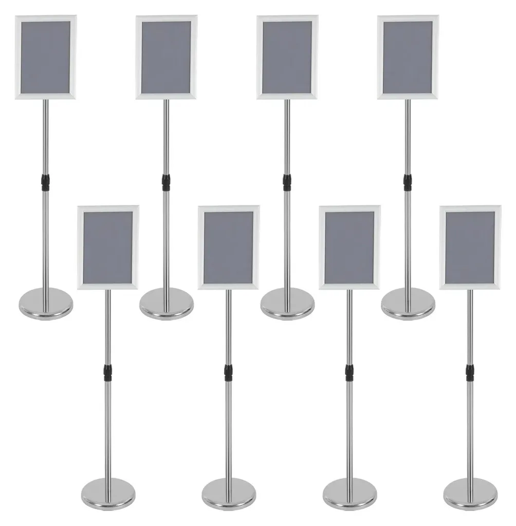 Support pour affiches A4 sur pied métallique argenté - Pack de 8