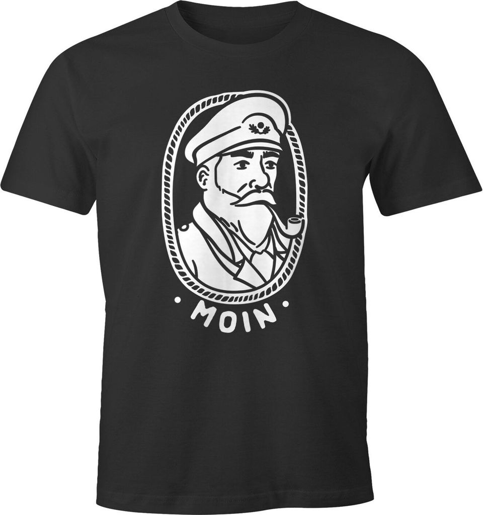Herren T-Shirt Kapitän Seemann mit Pfeife Schriftzug Moin Fun-Shirt Spruch lustig Moonworks anthrazit XXL