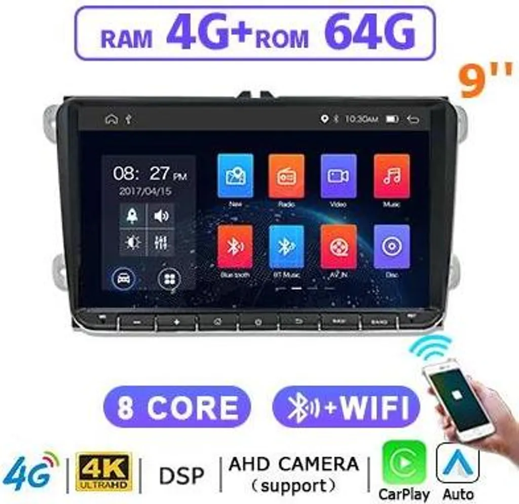 Autoradio CarPlay sans fil pour Volkswagen Golf 5 6 Passat B6 CB9T 4G64G