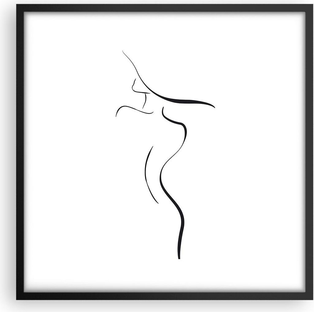 Gerahmtes Poster - Schwarzer Rahmen - Minimalismus Frau Hut - 50x50 cm - Wand Bild - Wanddeko - Wandbilder - Kunstposter - Wandposter - Bilderrahme...