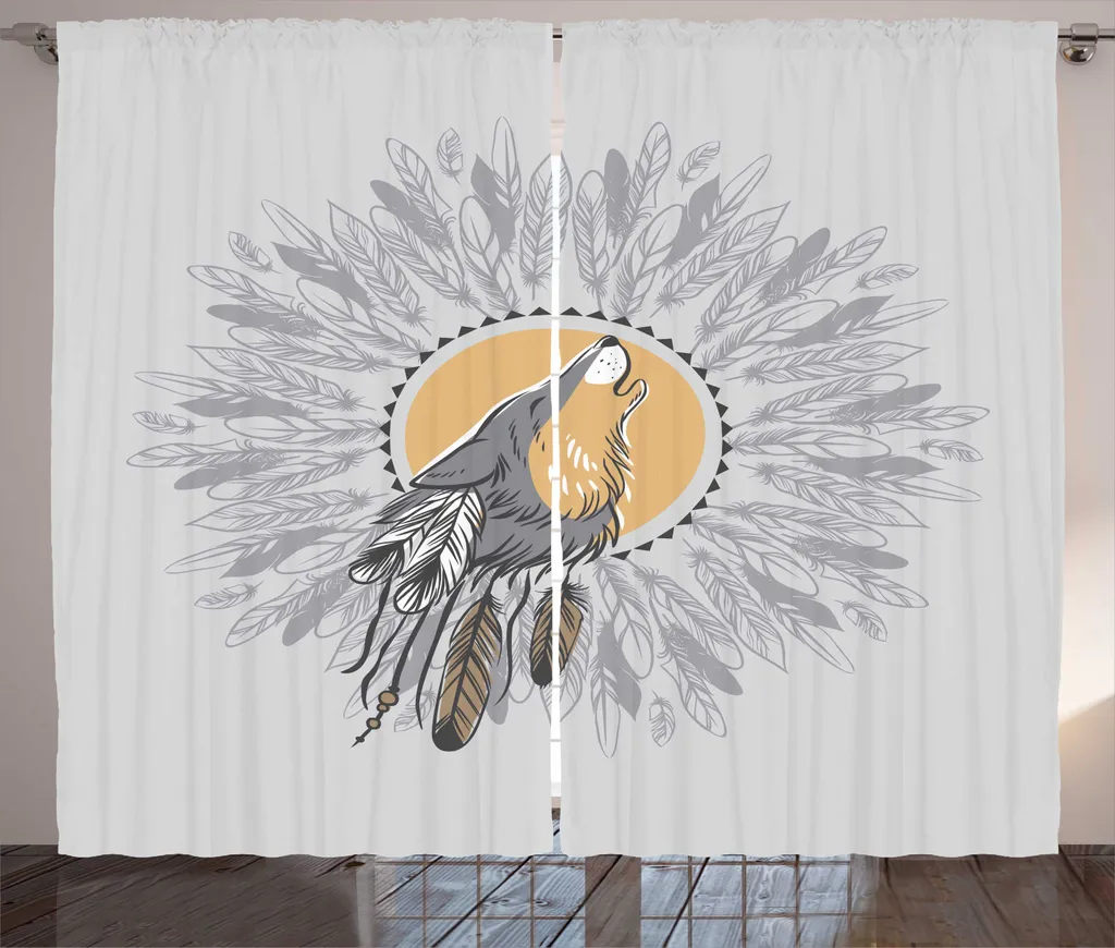 Rideau de Décoration Loup Tribal 280x225cm pour Rénover votre Salon