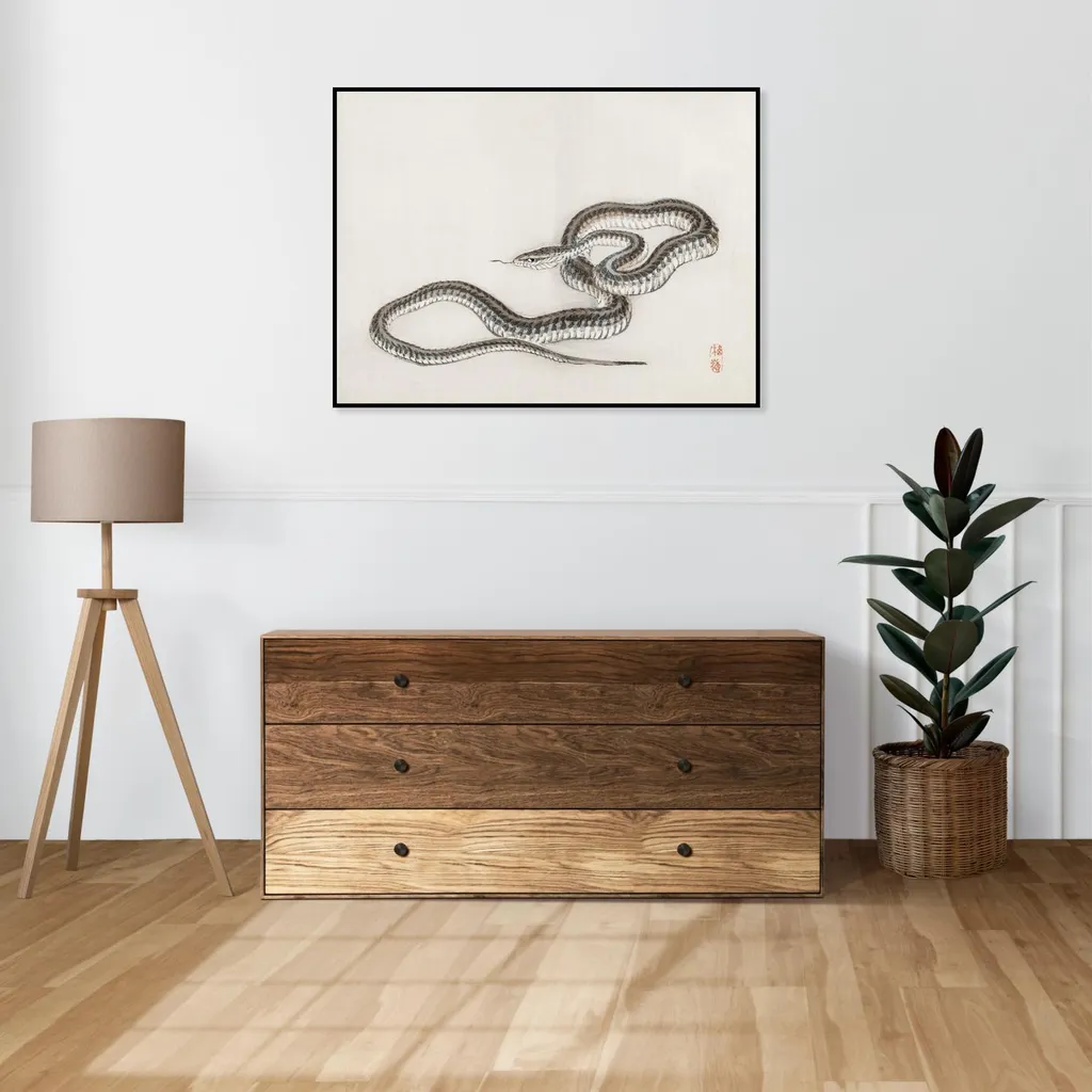 Affiche 100 x 75 cm Serpent par Kōno Bairei - Poster Japonais Vintage