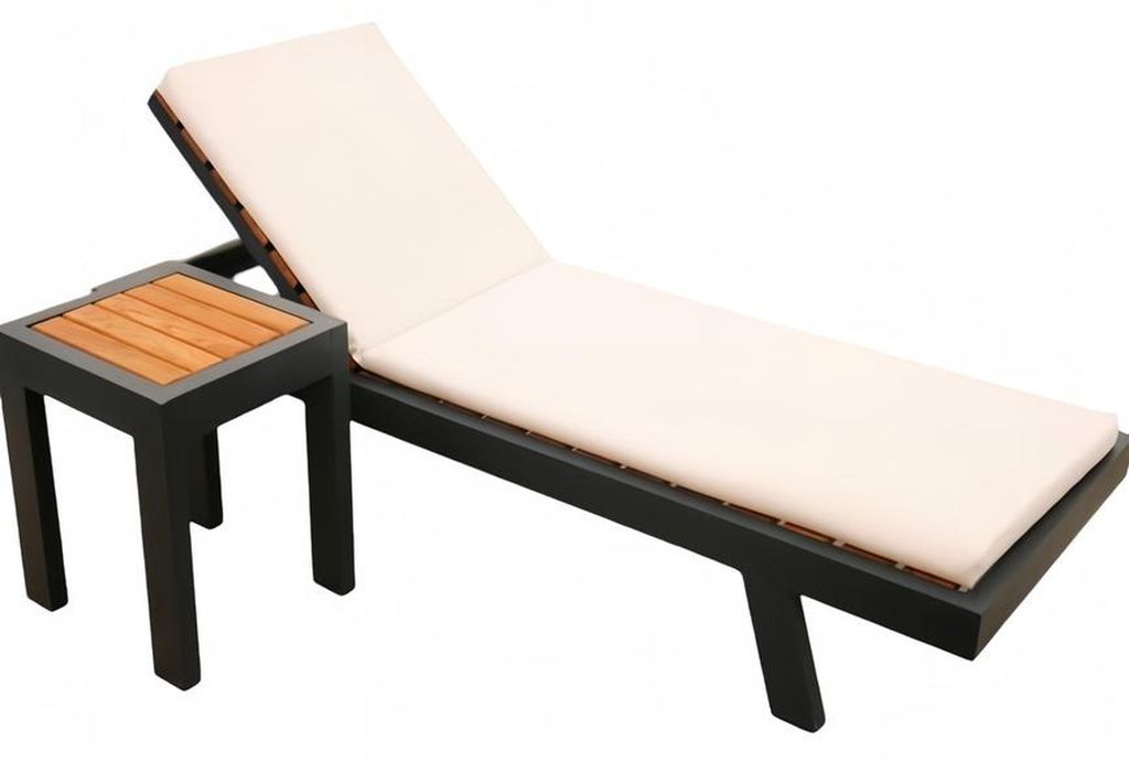 Klassische Chaiselongue+Couchtisch Modern Luxus Garten Möbel Schwarz mit Kissen