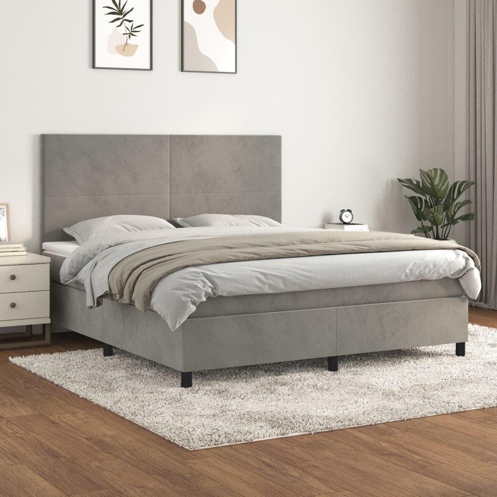 The Living Store Boxspringbett mit Matratze Hellgrau 180x200 cm Samt