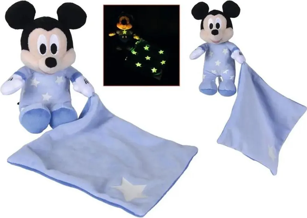 Peluche Mickey Bonne Nuit avec foulard phosphorescent Disney 25 cm