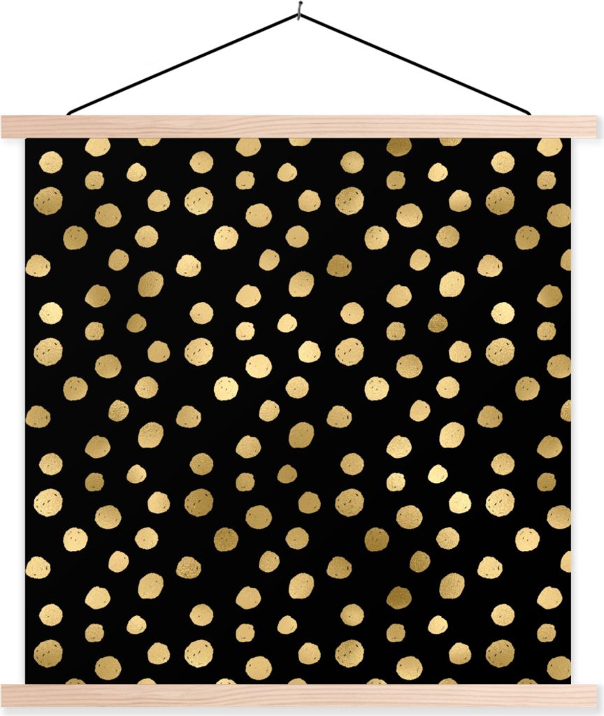 MuchoWow Textilposter Muster - Punkte - Gold 60x60 cm mit holzfarbenen Rahmen - Wanddekoration