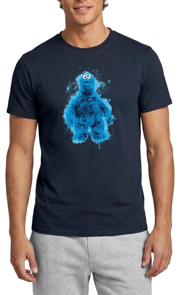 Spreadshirt Sesamstraße Krümelmonster Farbspritzer Männer T-Shirt, 3XL, Navy