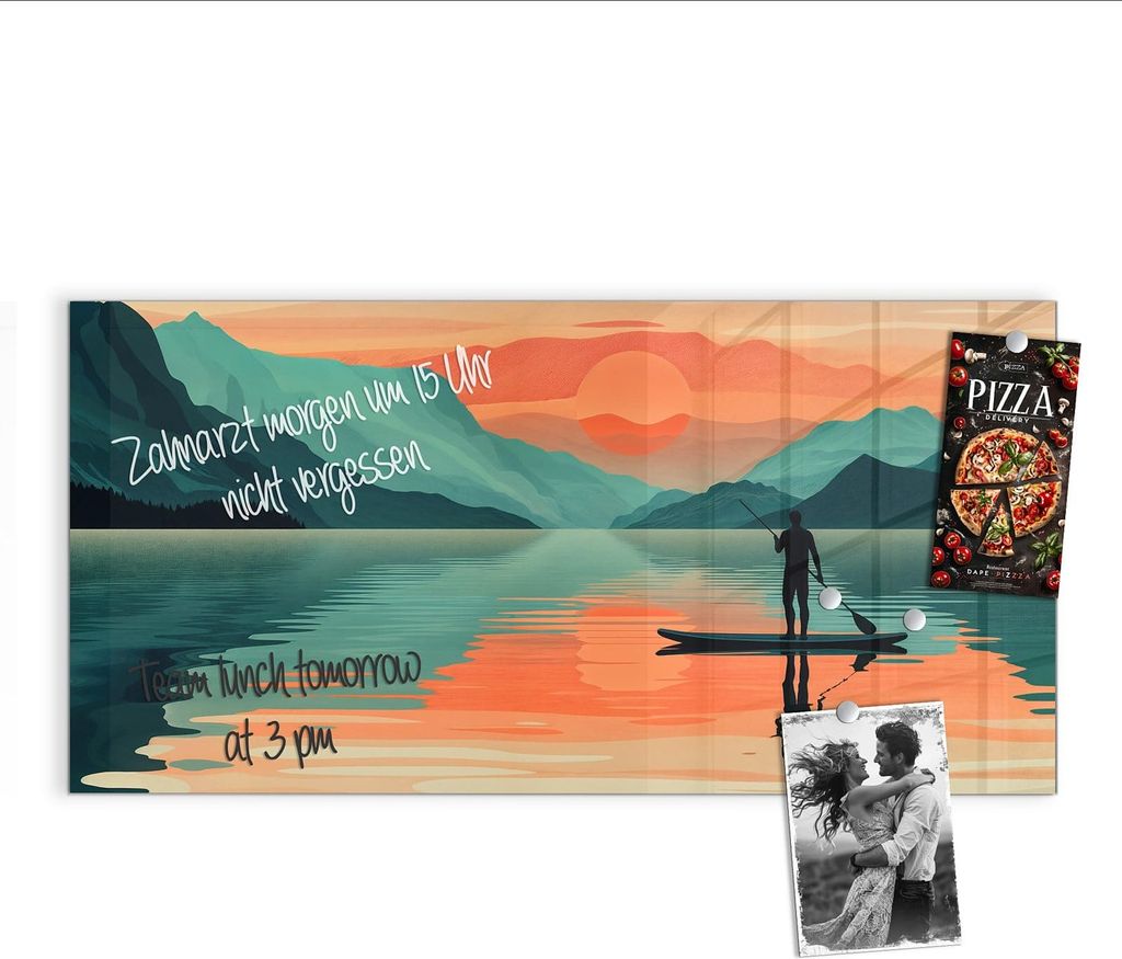 Magnettafel 100x50cm Pinnwand Whiteboard beschreibbar - Sonnenuntergang Paddler