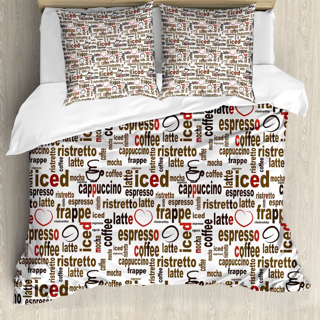 ABAKUHAUS Modern Bettbezug, Kaffee Wörter Cafe Geschäfte, Milbensicher Allergiker geeignet mit Kissenbezügen, 200 cm x 200 cm - 80 x 80 cm, Dark...