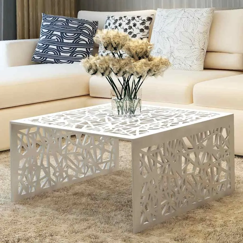 vidaXL Table basse argentée perforée géométrique en aluminium design - 2