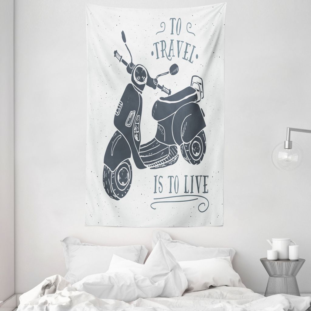 ABAKUHAUS Motorrad Wandteppich und Tagesdecke, Sketch Scooter Motiv aus Weiches Mikrofaser Stoff Waschbar ohne Verblassen Digitaldruck, 140 x 230 c...