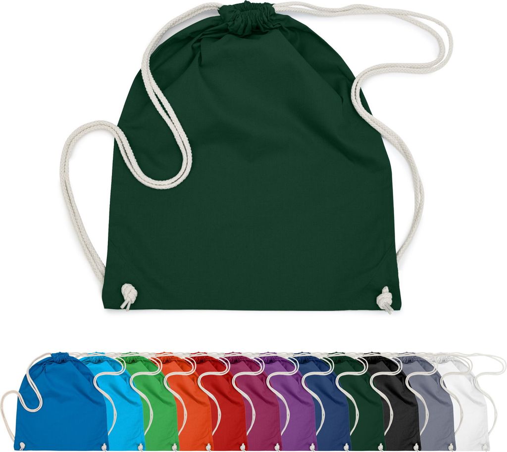 Baumwoll Turnbeutel 37x46 Sportbeutel Zuziehbeutel Gym Sack Schuhbeutel Rucksack, in Farbe: Dunkelgrün