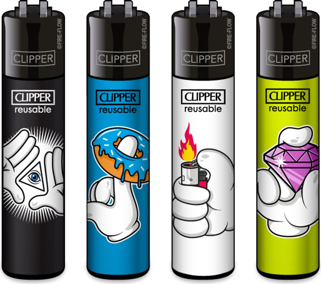 Clipper Feuerzeuge 4er Set: Cartoon Hands 3
