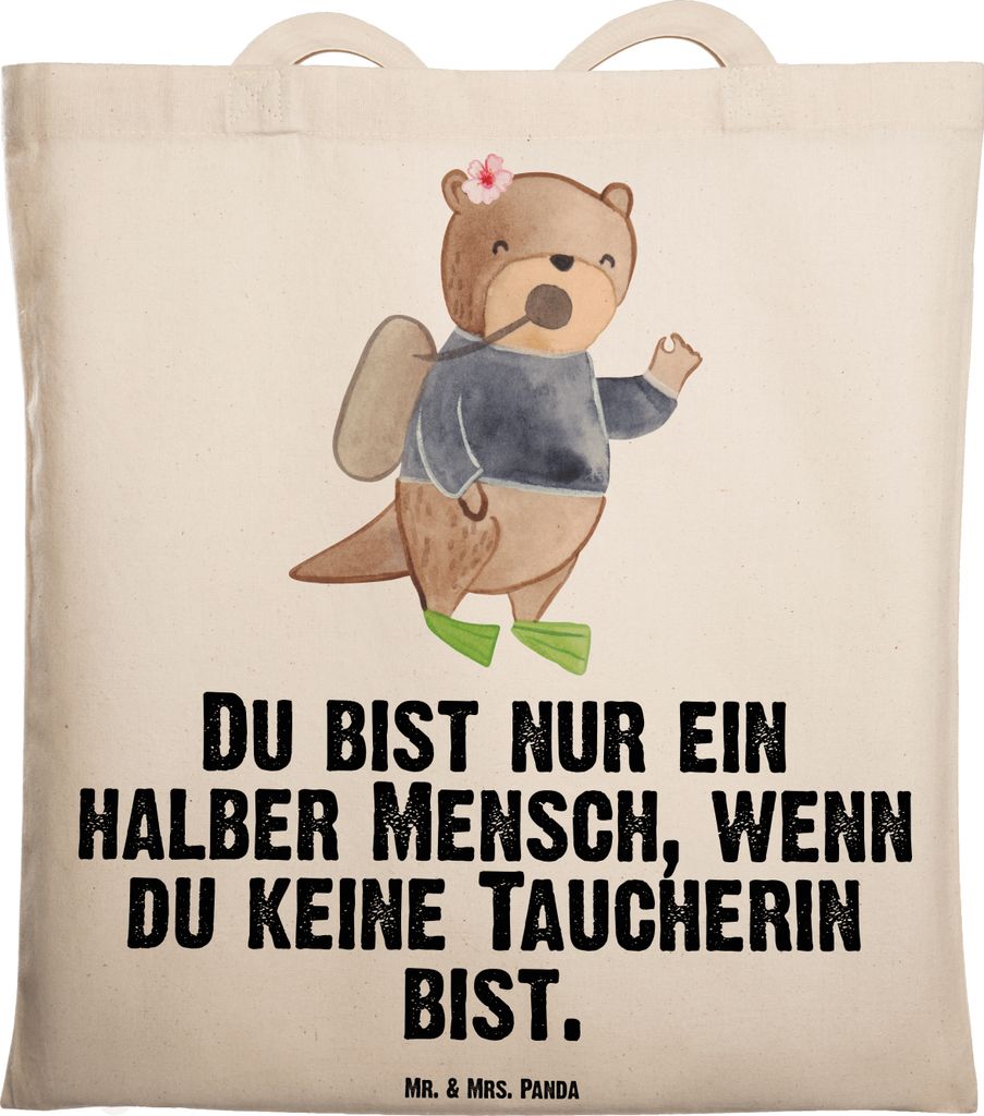 Mr. & Mrs. Panda Shopping Tasche Taucherin Herz - Transparent - Geschenk, Schultasche, Uni, canvas, Laptoptasche, Tote Bag