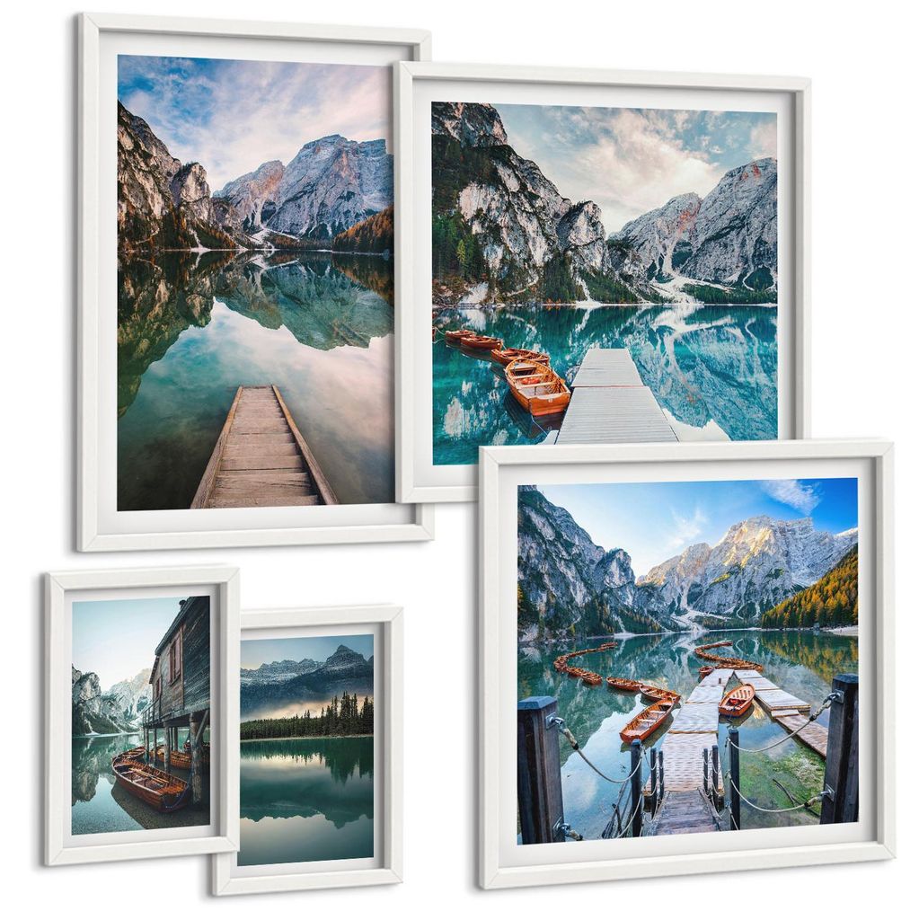 Bilder Set 5-teilig im Goldrahmen Rahmen – Wandbilder 5 Stück – gerahmte Poster für Wohnzimmer, Schlafzimmer und Flur – 50x50 cm - 40x60 cm...
