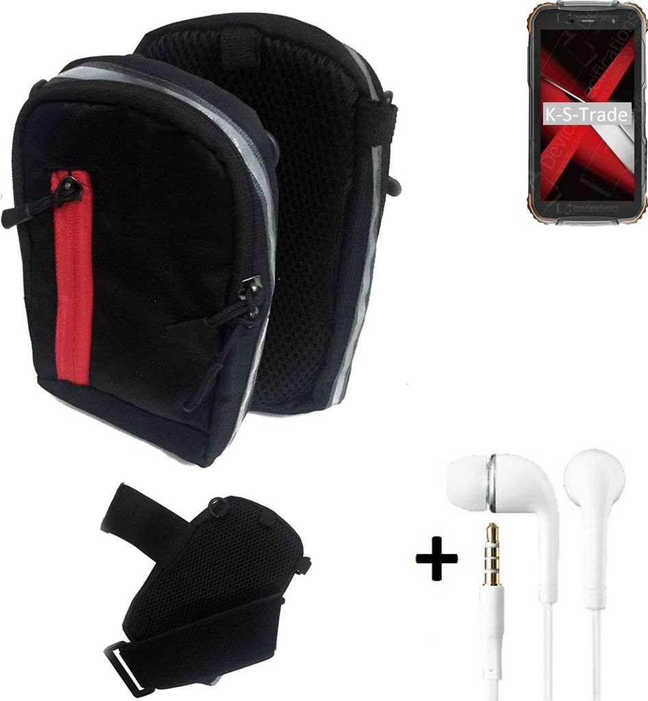 K-S-Trade Outdoor Gürteltasche Holster Umhängetasche + Kopfhörer kompatibel mit Doogee S35 schwarz Handy Tasche Case travelbag Schutzhülle