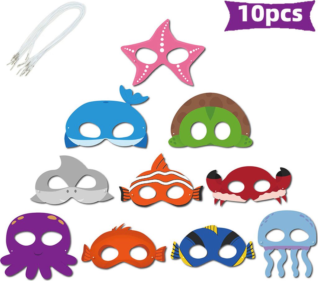 10pcs Kinder Ozeantiere Papier Masque unter dem Meer Tier Geburtstag Dress-up Face-Cover-Jungen Mädchen Geburtstag Ozean Masque RPG Party Gefälli...