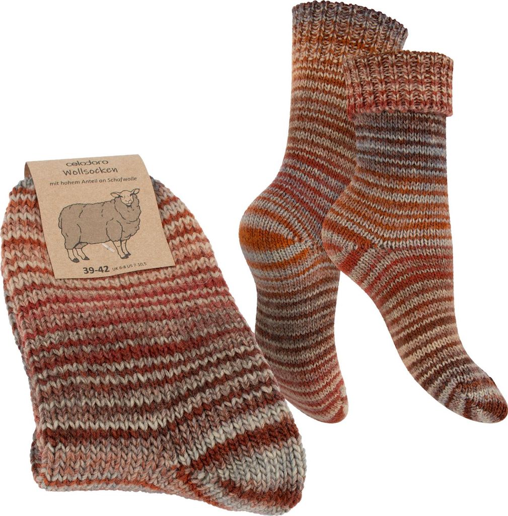 Celodoro Damen & Herren Mouline Wollsocken mit Umschlag (1 Paar) - Rot 39-42