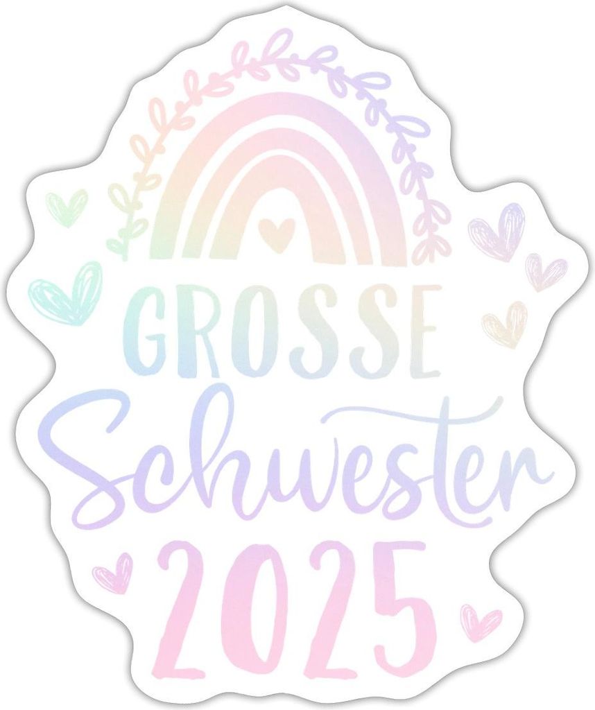 Spreadshirt Große Schwester 2025 Regenbogen Pastell Sticker Aufkleber, 10 x 10 cm, Mattweiß