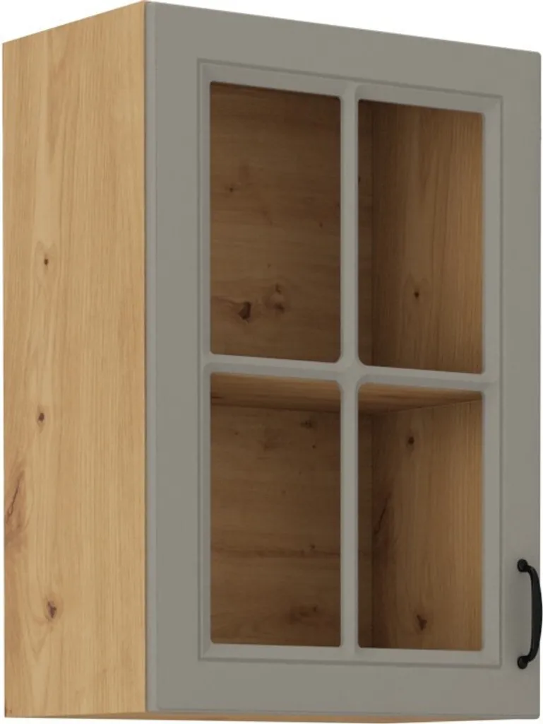Armadietto Vetrato SOPHIA 40 cm Grigio Chiaro e Rovere | Design Moderno