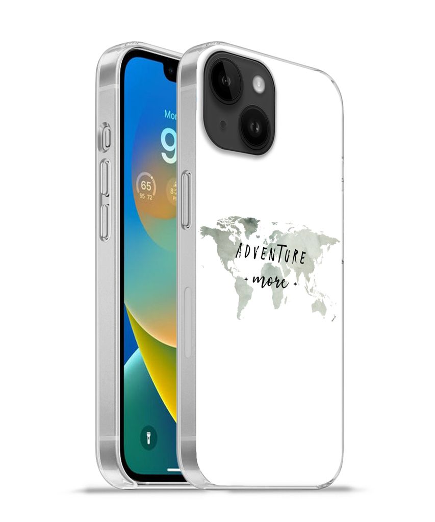MuchoWow Handyhülle Schutzhülle Hülle für Apple iPhone 14 - Softcase Weltkarte - Grau - Zitate Silikon Softcase Handy Hülle - Mobiltelefonh...