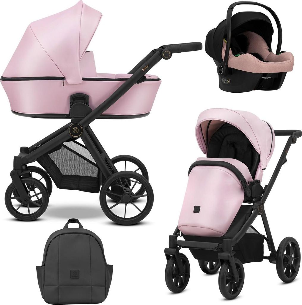 Kunert BRAV 3in1 Kinderwagen in Rosa mit Gelrädern und Cosmo Autositz