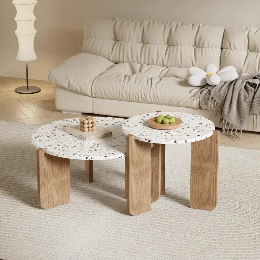 Table basse pliante pour salon et canapé - Lot de 2 beige multi-usage - 2