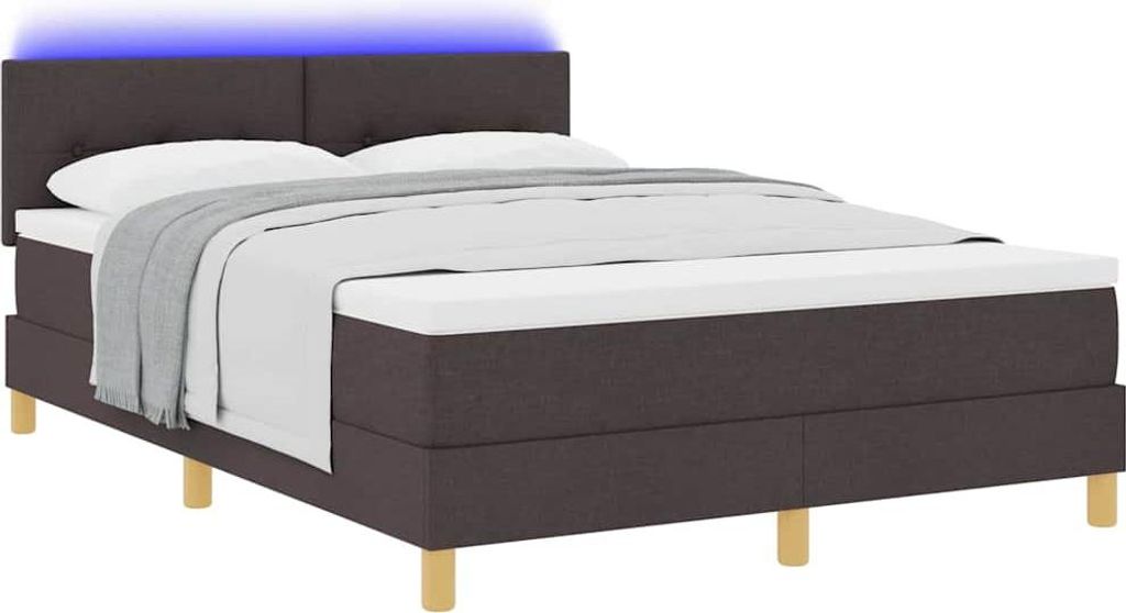 LED Boxspringbett mit Matratze Dunkelbraun 140 x 200 cm Stoff