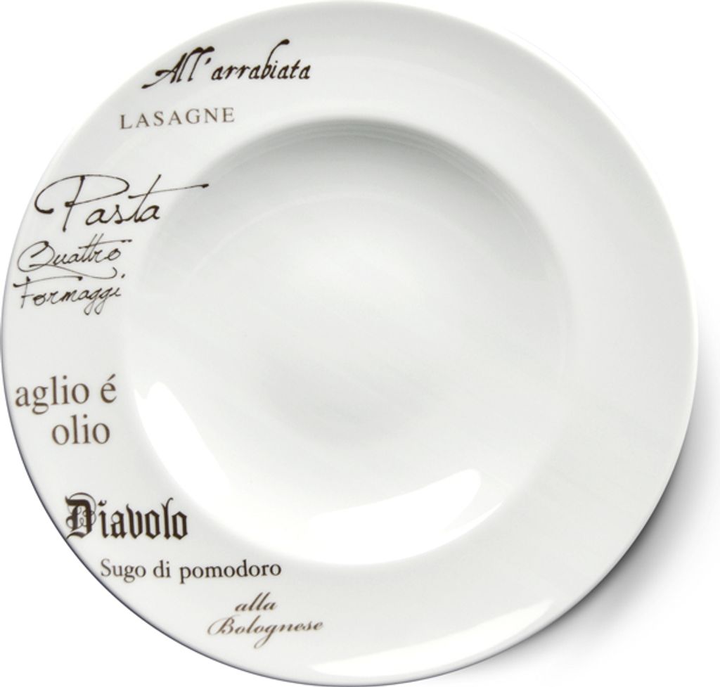 CreaTable - EUROPA GUSTOSO - Pastateller 27 cm aus Porzellan mit Schriftdekor
