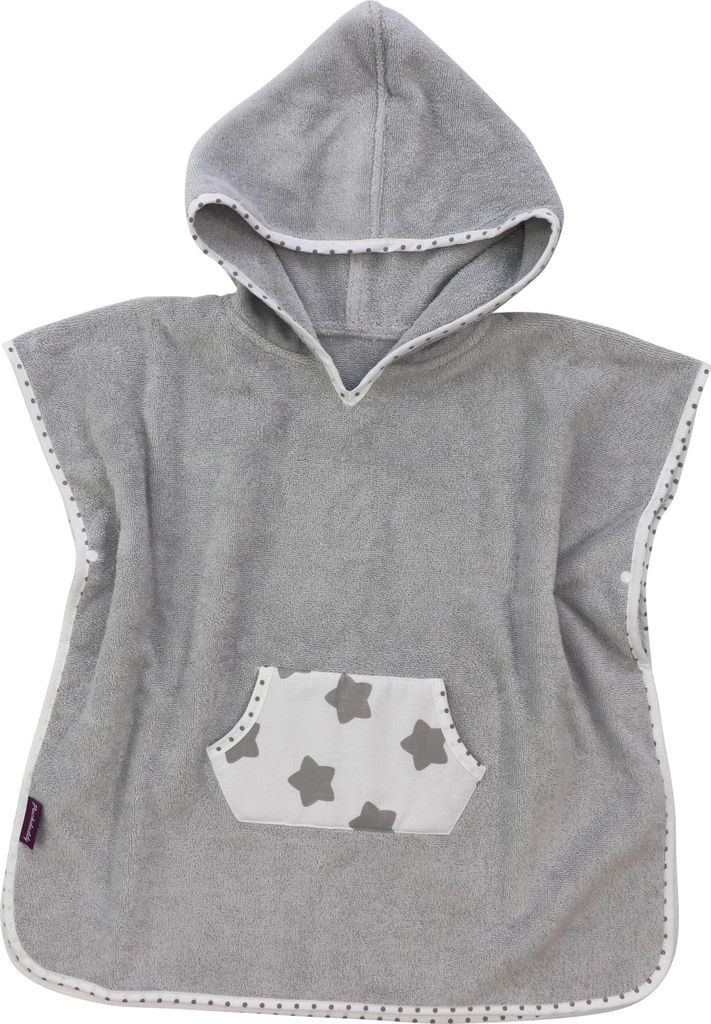 Puckdaddy Bade Poncho Freya 57x84cm Baby Poncho mit Kapuze mit Sterne Muster in Grau