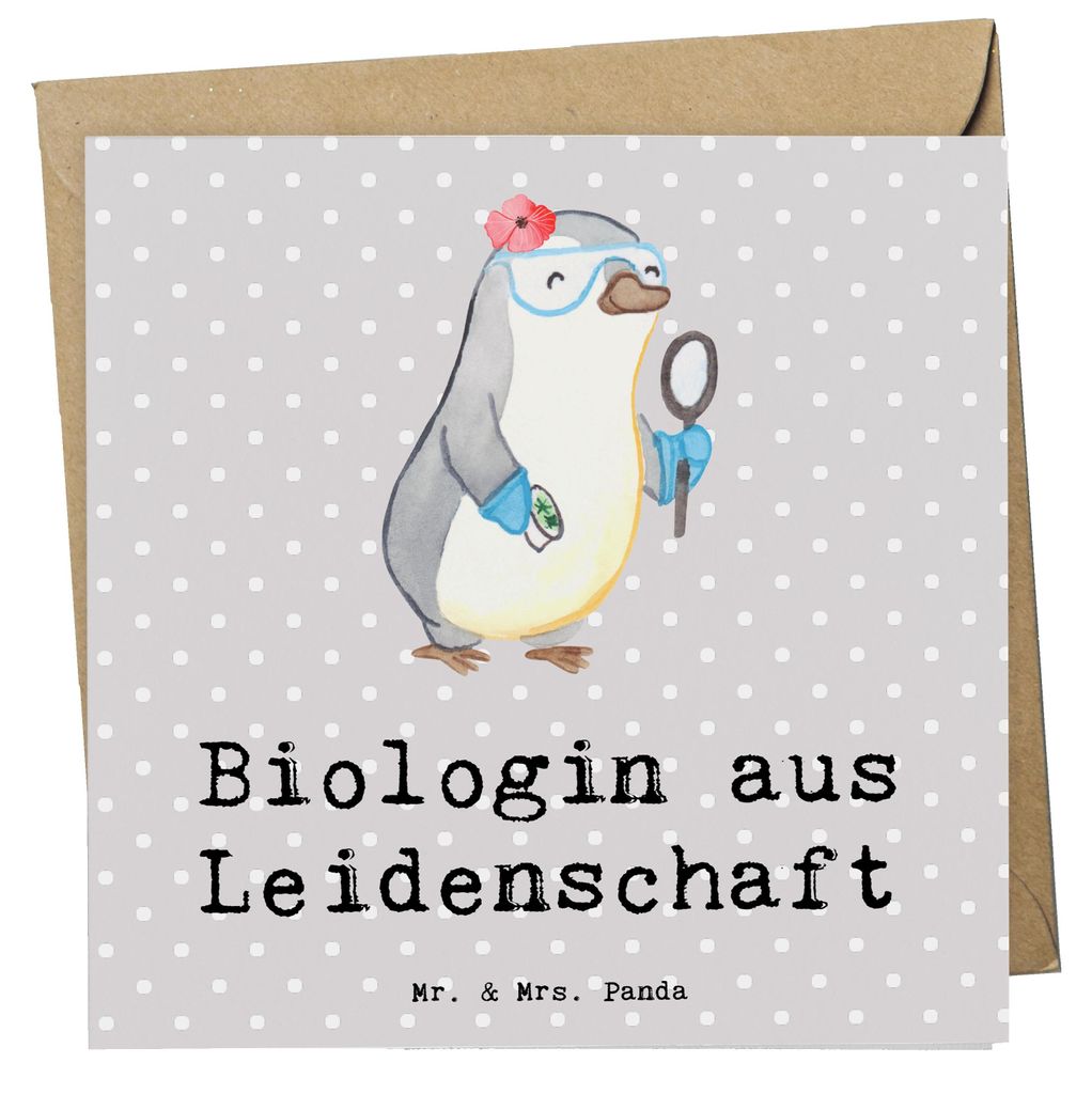 Mr. & Mrs. Panda Grußkarte Biologin Leidenschaft - Grau Pastell - Geschenk, anlasskarte, Bachelor, Biologie, Beruf, Spruch, Klappkarte, Master, Gl...