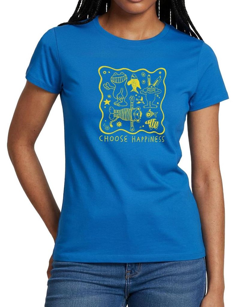 Spreadshirt Janosch Choose Happiness Gelbes Design Frauen T-Shirt, L, Royalblau