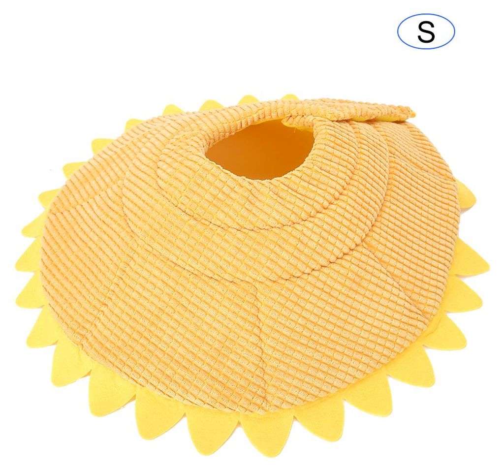 Haustier-Halsband, bequemer kegelförmiger Sonnenblumen-Plüschbezug mit Hakenschlaufe für Hunde, Katzen, Welpen (S)