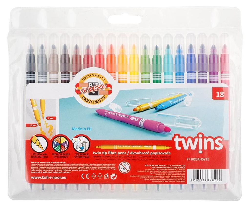 Fasermaler Schul- Doppelfaserpens "Dick - Dünn" Koh-I-Noor im 18er Pack