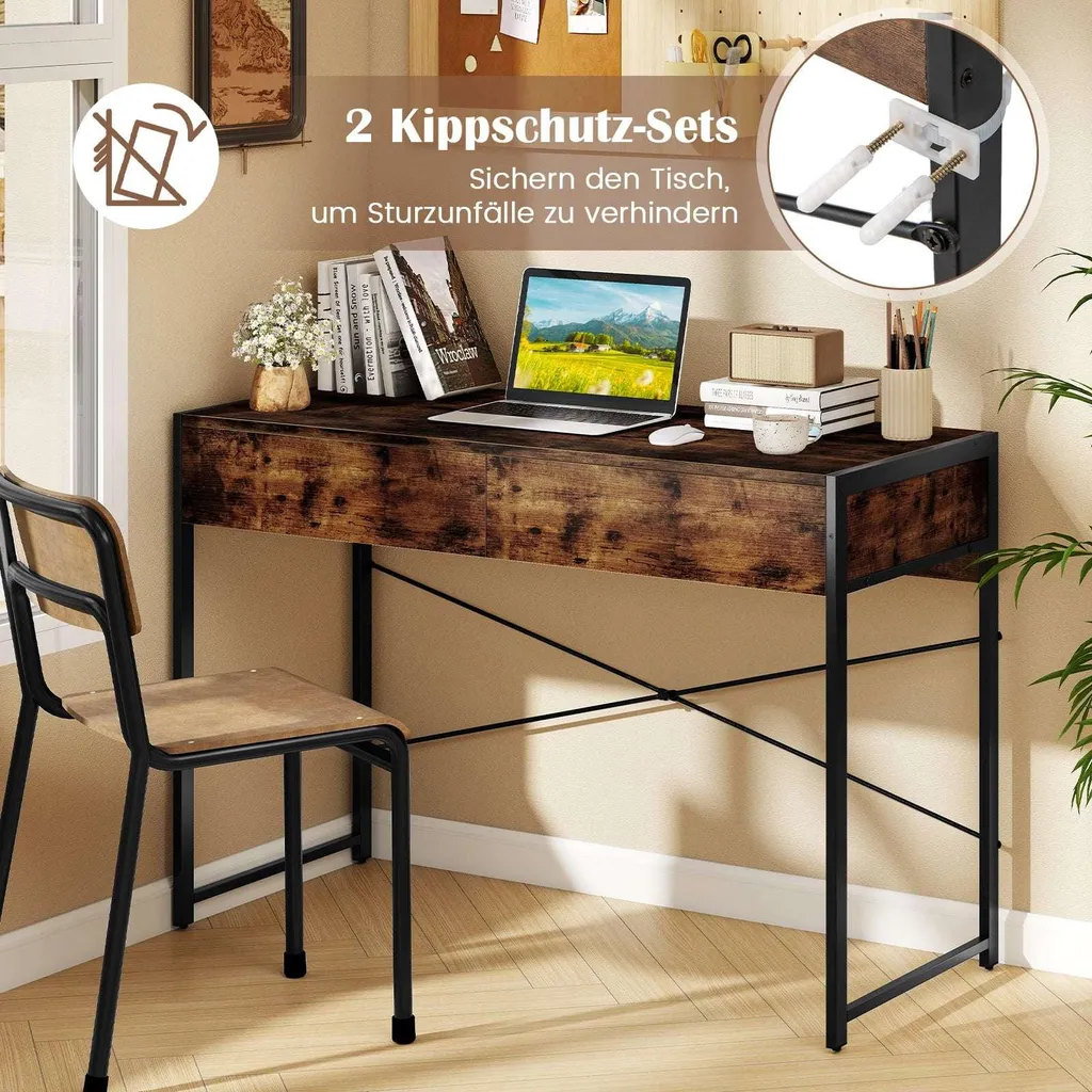 Bureau d'ordinateur compact, 2 tiroirs de rangement, aspect chêne rustique - 4