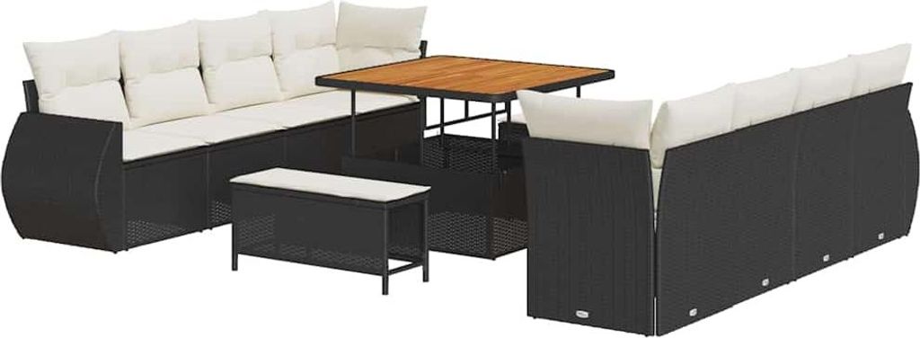 "2026 MODERNE" Gartensofa-set - elegantes Design - Sitzgruppe mit Sofa, Tisch - mit Kissen 11 pcs Schwarz Poly-Rattan - Terassenmöbel NeuMöbel221976