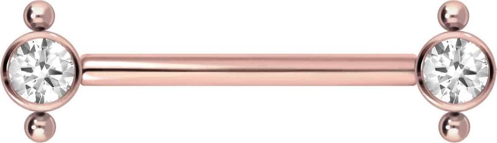 Zungenpiercing, Intim-Piercing Titan Barbell mit Push Fit KRISTALL + 2 KUGELN RoséGold Stablänge: 16mm