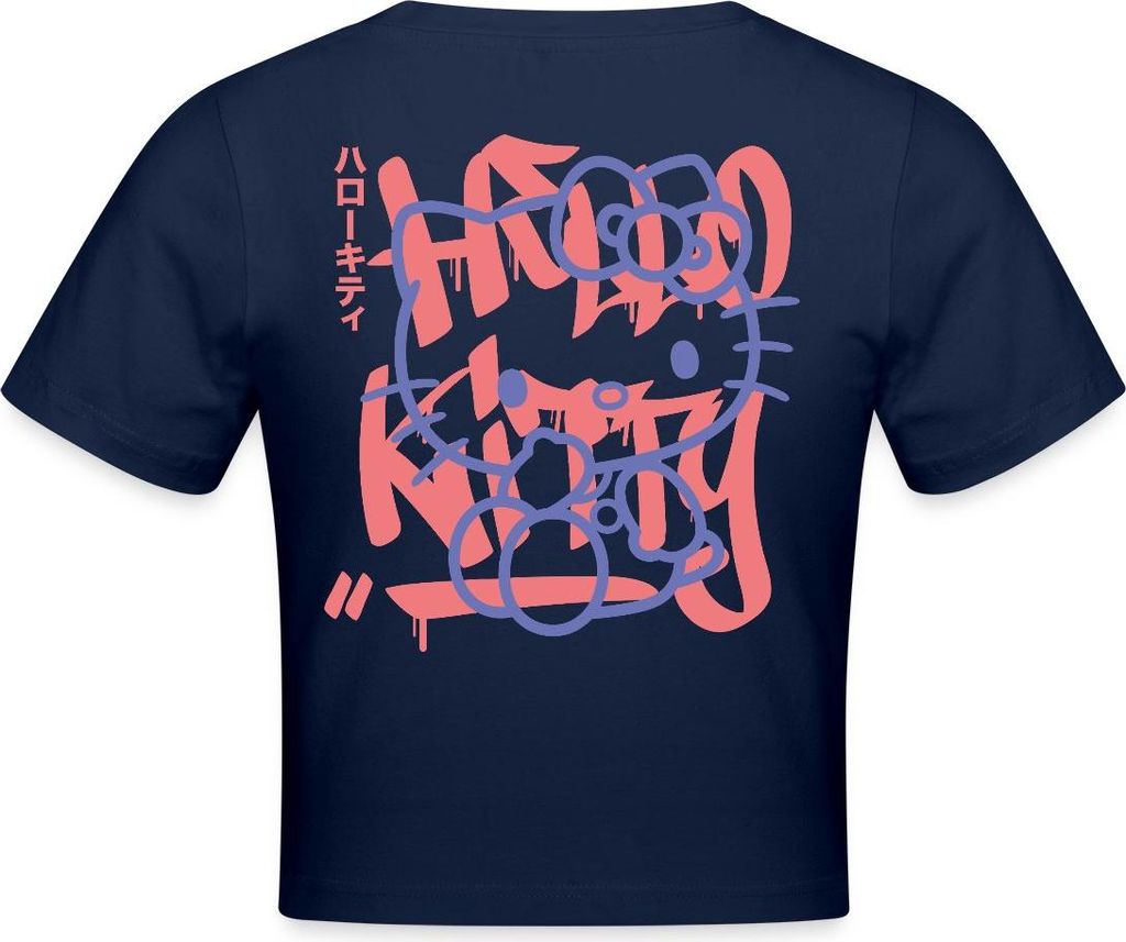 Spreadshirt Hello Kitty Mit Schriftzug Graffiti Stil Crop Top, S, Light Navy