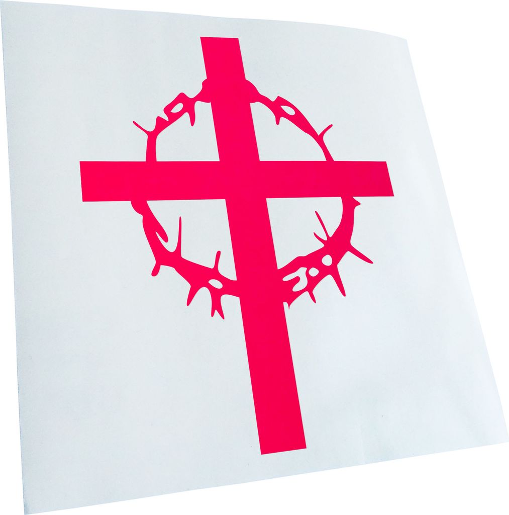 Kiwistar - Autoaufkleber - neonpink - 30 x 25 cm - Kreuz mit Dornen - Heckscheibenaufkleber - Aufkleber für Auto Kfz Fahrrad, LKW, Truck Mofa