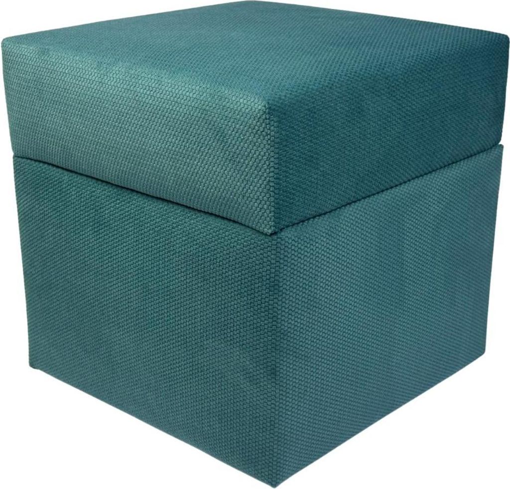 Velours-Hocker MAKALU 40x40 cm quadratisch mit Stauraum – aufklappbarer Polsterhocker aus Plüschstoff mit Paspeln – Türkis