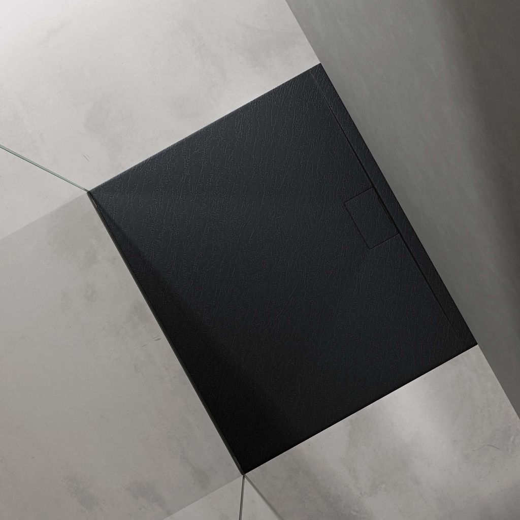 doporro Duschtasse Duschwanne 100x120x3 flach Mineralguss in Anthrazit DIN-Anschlüsse für bodengleiche Montage geeignet Geoma07