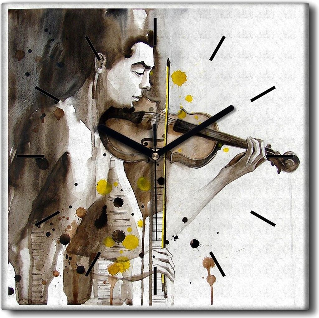 Coloray Uhr auf Leinwand 30x30 cm Wand Uhr Dekoration Wohnzimmer Segeltuch schwarze Hände -Porträt einer Violine