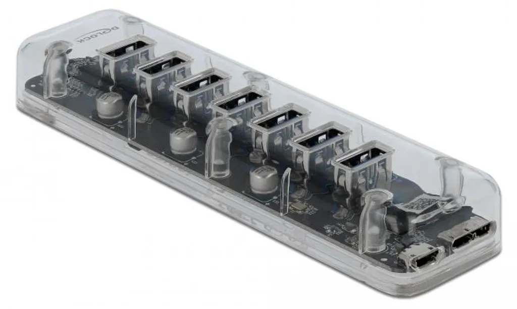 Hub USB 3.0 Delock 7 Ports Type-A avec Entrées Micro-B pour PC