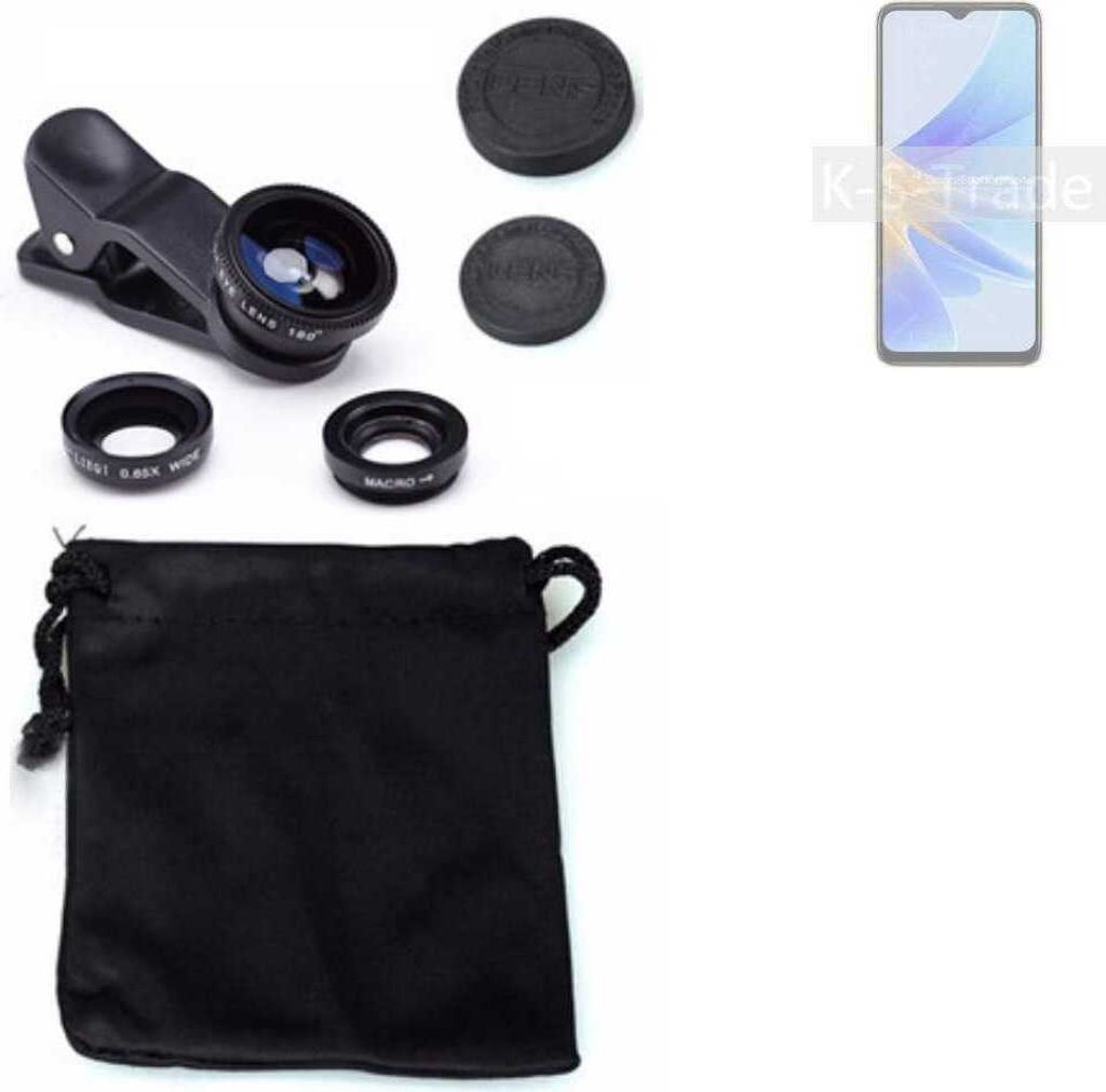 K-S-Trade Smartphone Kamera Linsen Set Kompatibel mit Oppo A17k 3in1 Clip-On Kamera Adapter Macro Weitwinkel FishEye Fischauge Objektiv Linse