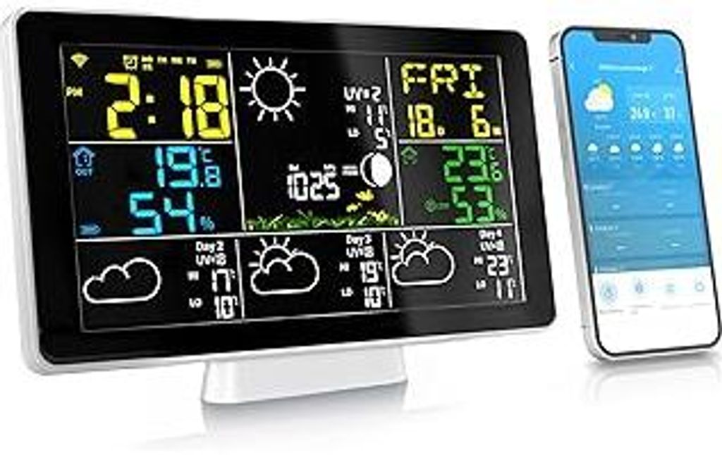 Brandson - Wetterstation Wlan mit Außensensor WiFi – Funk - Innen und Außentemperatur – Luftdruck/Barometer – Luftfeuchtigkeit – 4 Tage P...
